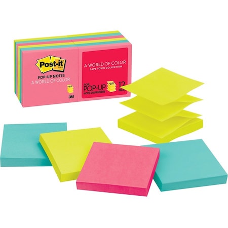 Post-It Note, Popup, 3X3, 12Pk, Assrtd Pk MMMR33012AN